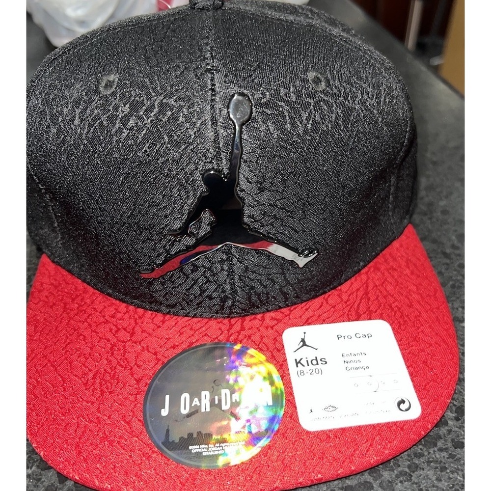 (12)Air JORDAN‎ Metal JUMPMAN Kids 8-20 Black/Red Cap Hat Adjustable Snapback